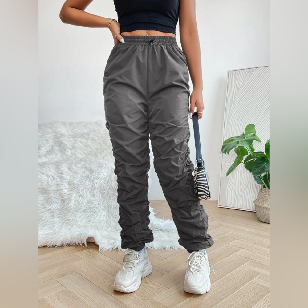 Elastic Waist Ruched Pants                     Color: Dark Grey